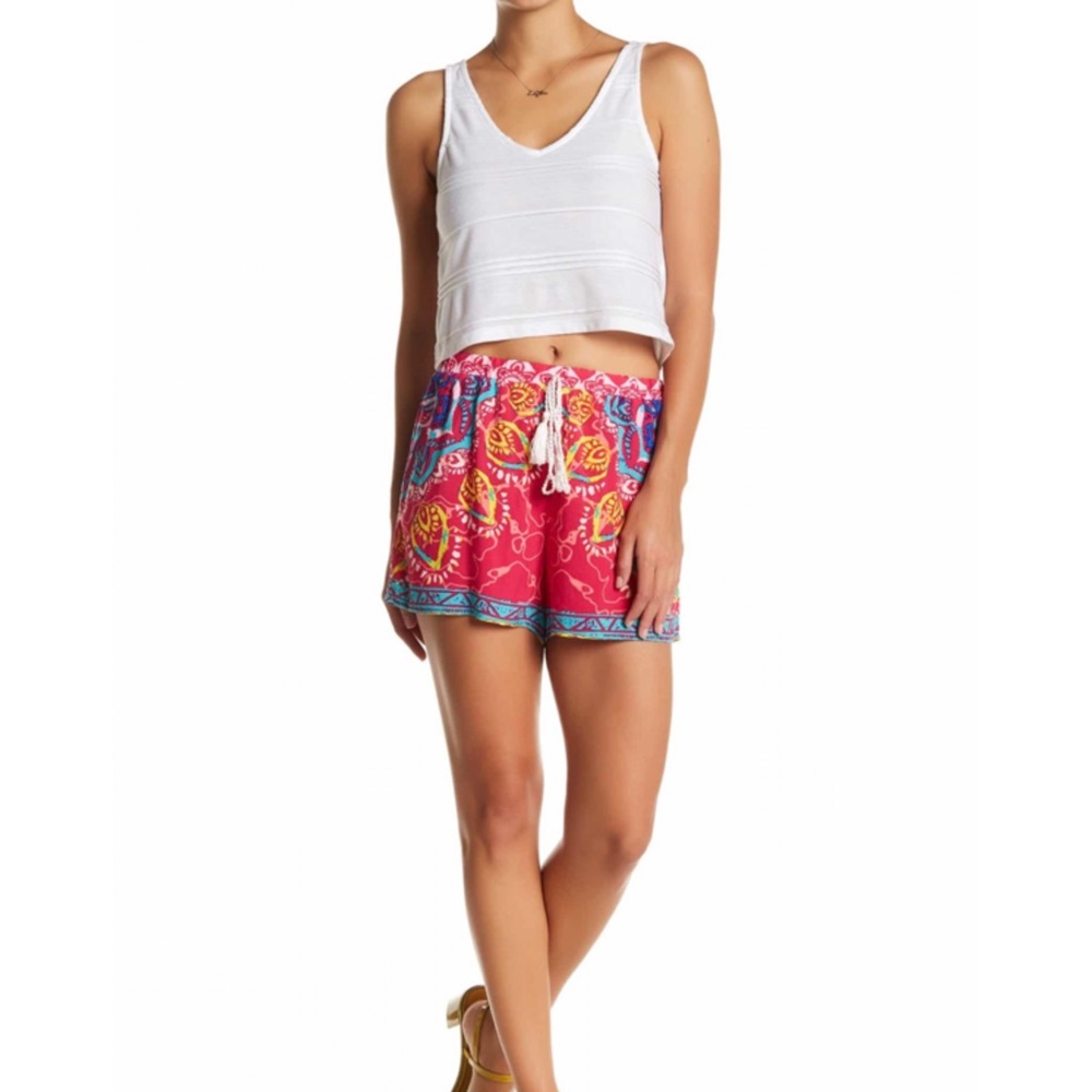 Printed Tassel Shorts in Pink